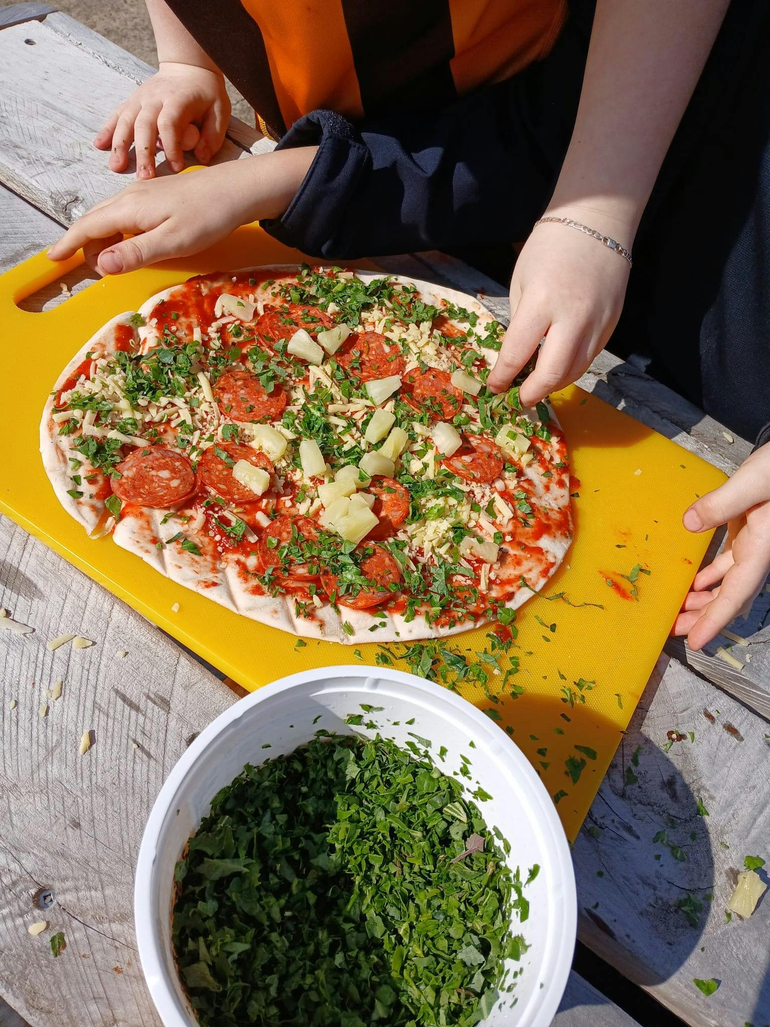 Garden Pizzas with green sprinkles at East Devonport Primary School